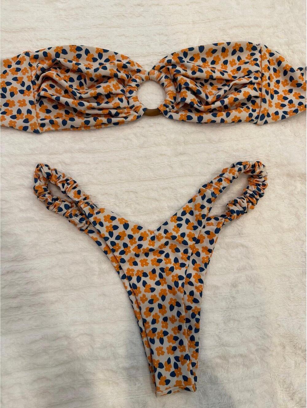 Kulani Kinis strapless orange floral bikini set (size small)